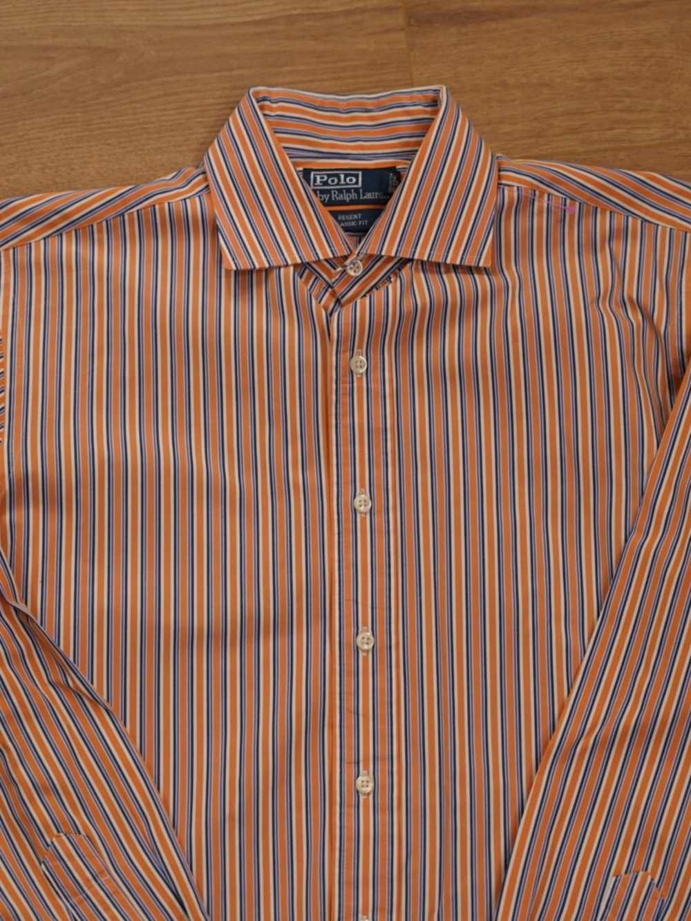 Ralph Lauren Orange, Navy & White Striped Dress Shirt